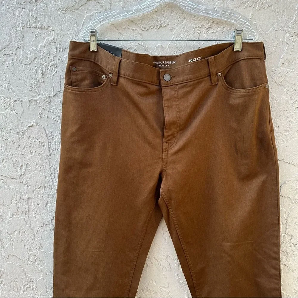 BANANA REPUBLIC Jeans Men 40/34 Traveler Slim Fit Tapered Stretch Brown‎
